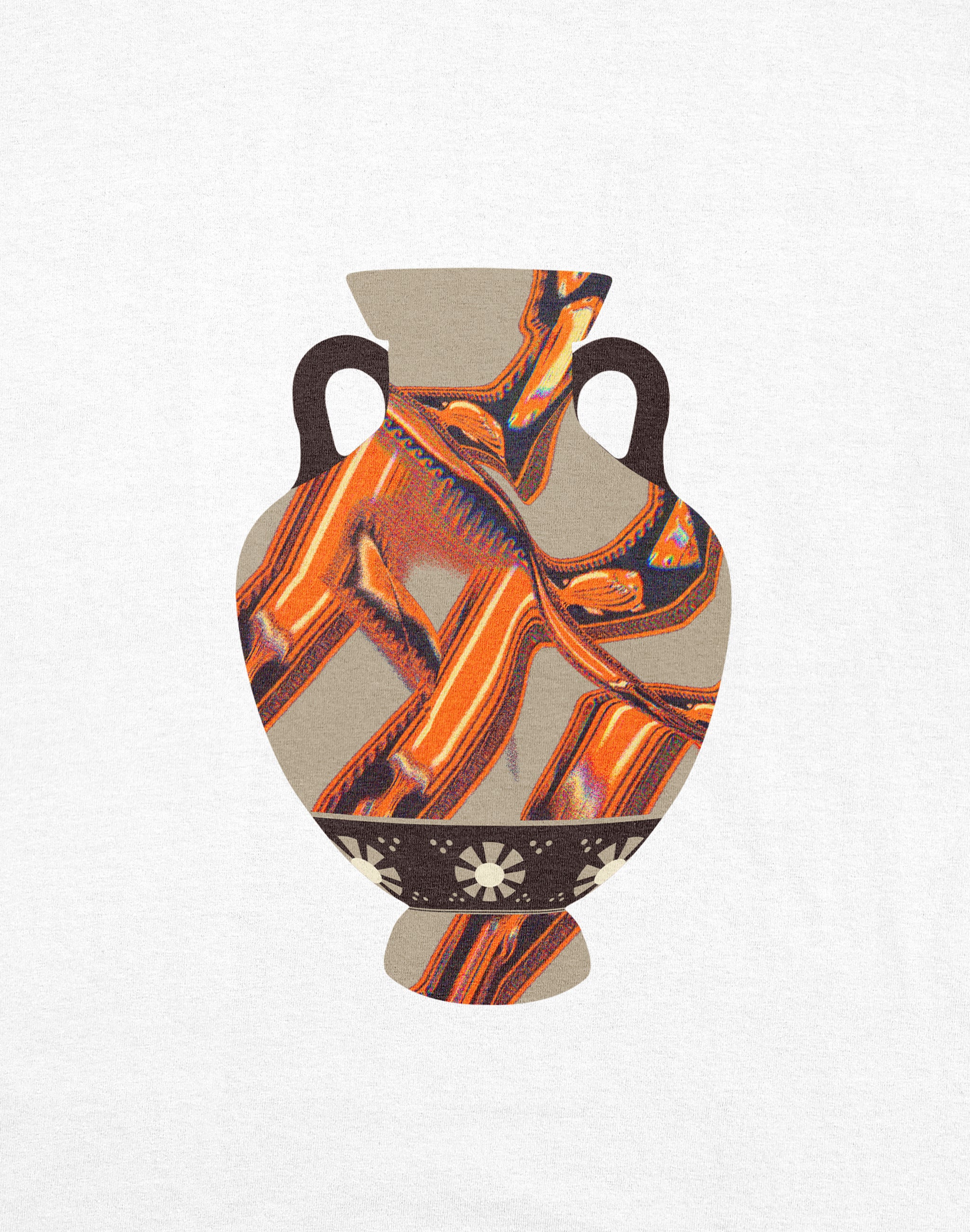 Amphora 03 T-Shirt white front print close up — PERAMA