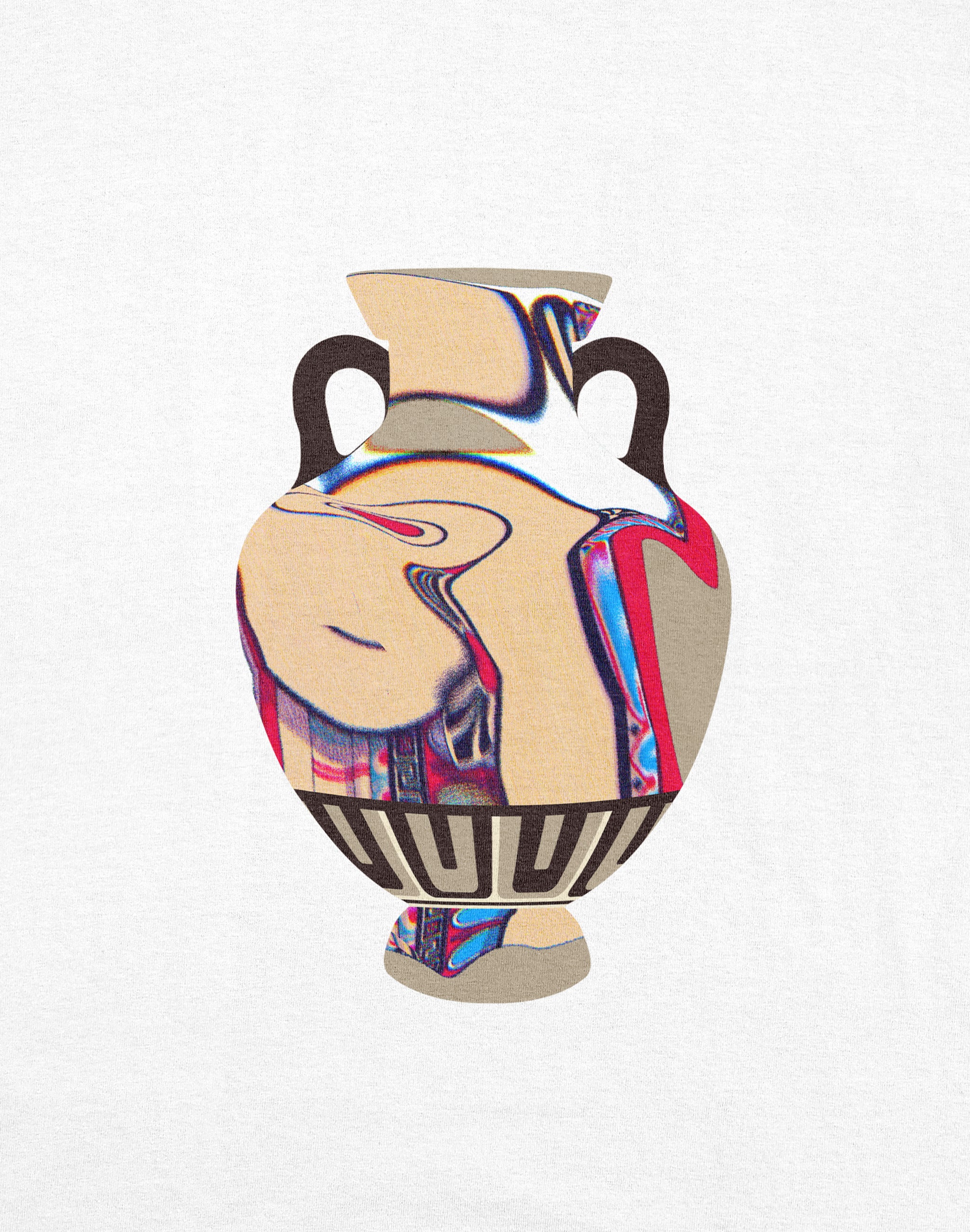 Amphora 05 T-Shirt white front print close up — PERAMA Odyssey