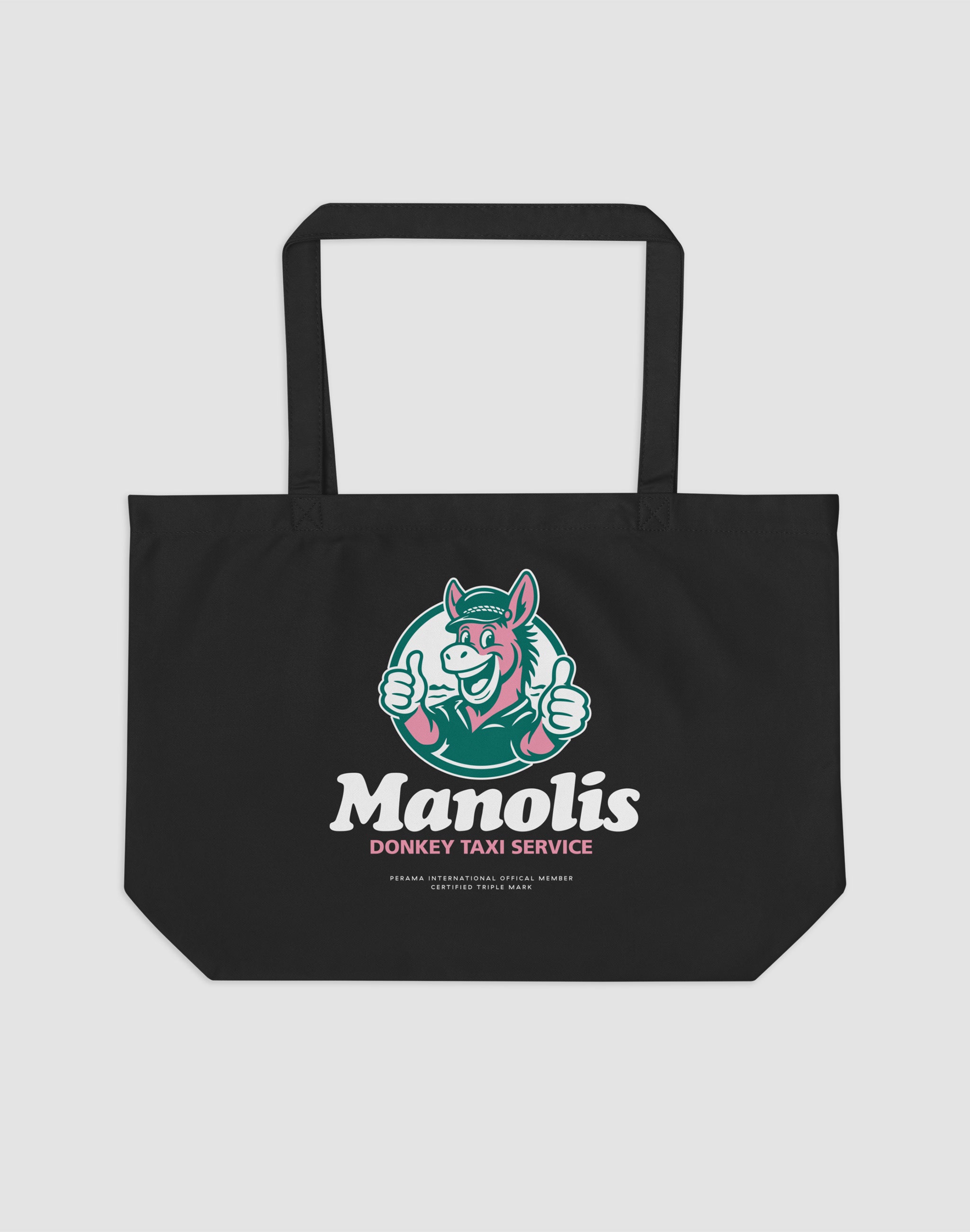 Manolis Donkey Taxi Service black eco tote — PERAMA Sponsors