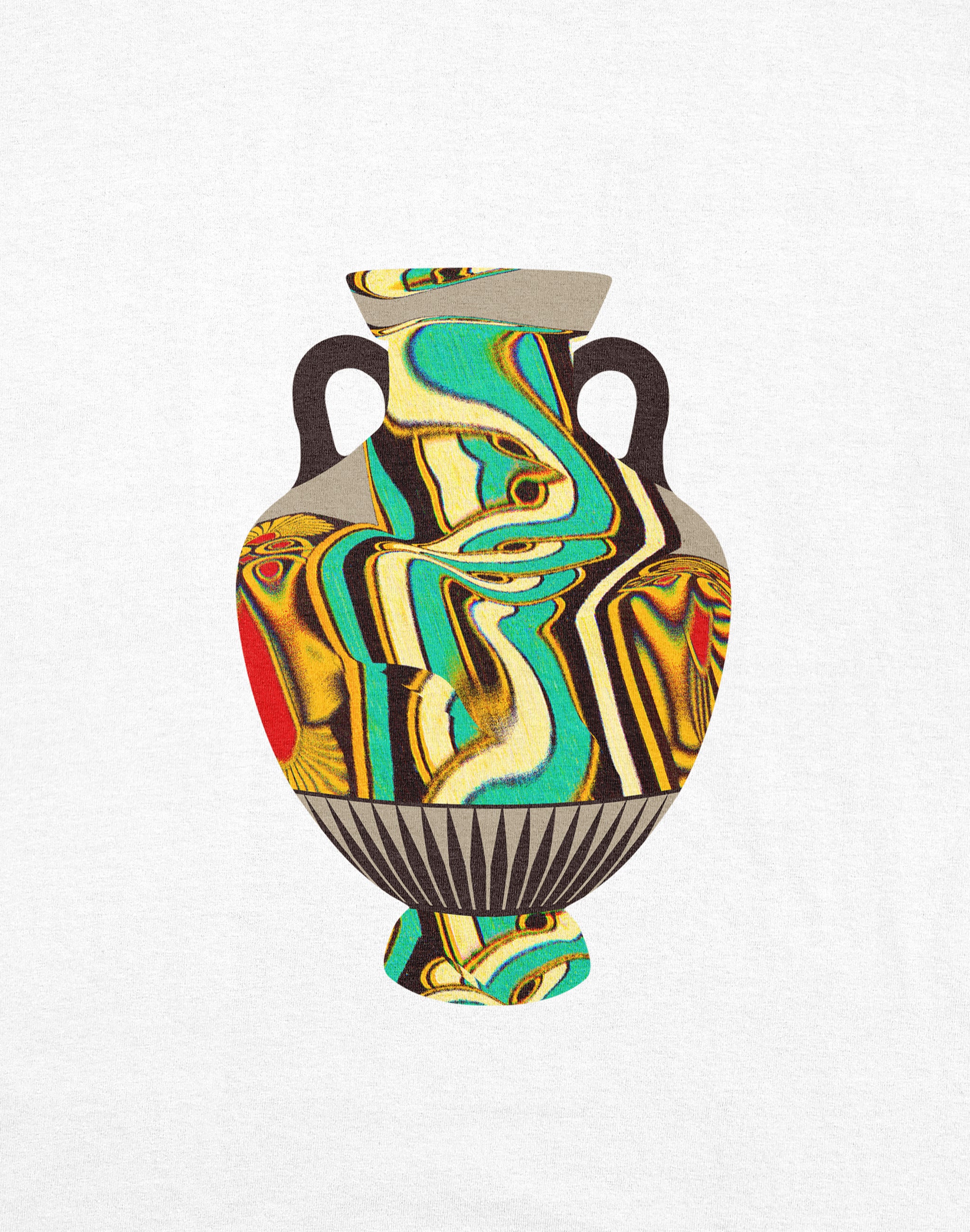 Amphora 01 white T-shirt front print close-up — PERAMA
Odyssey