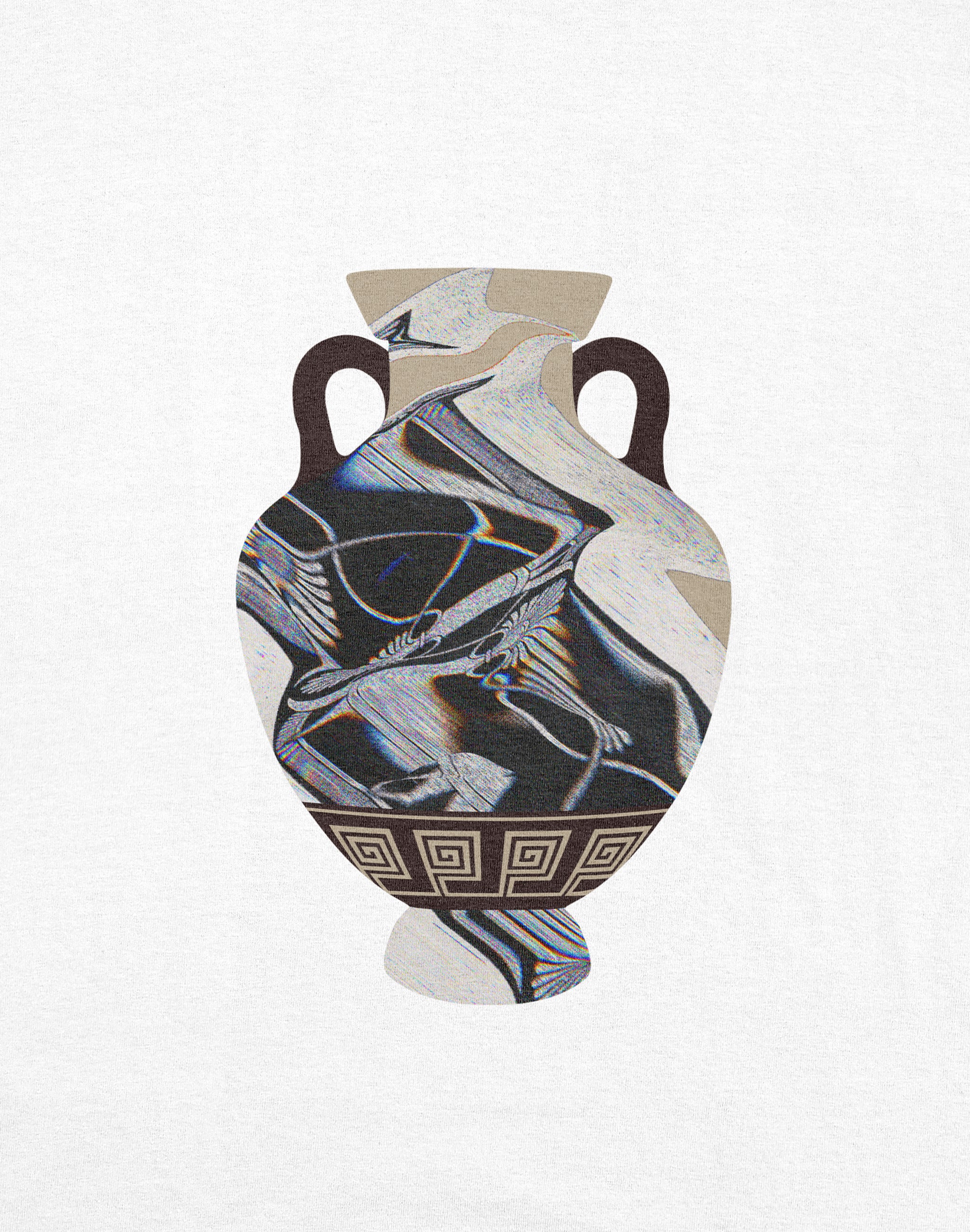 Amphora 02 T-Shirt white front print close up — PERAMA Odyssey
