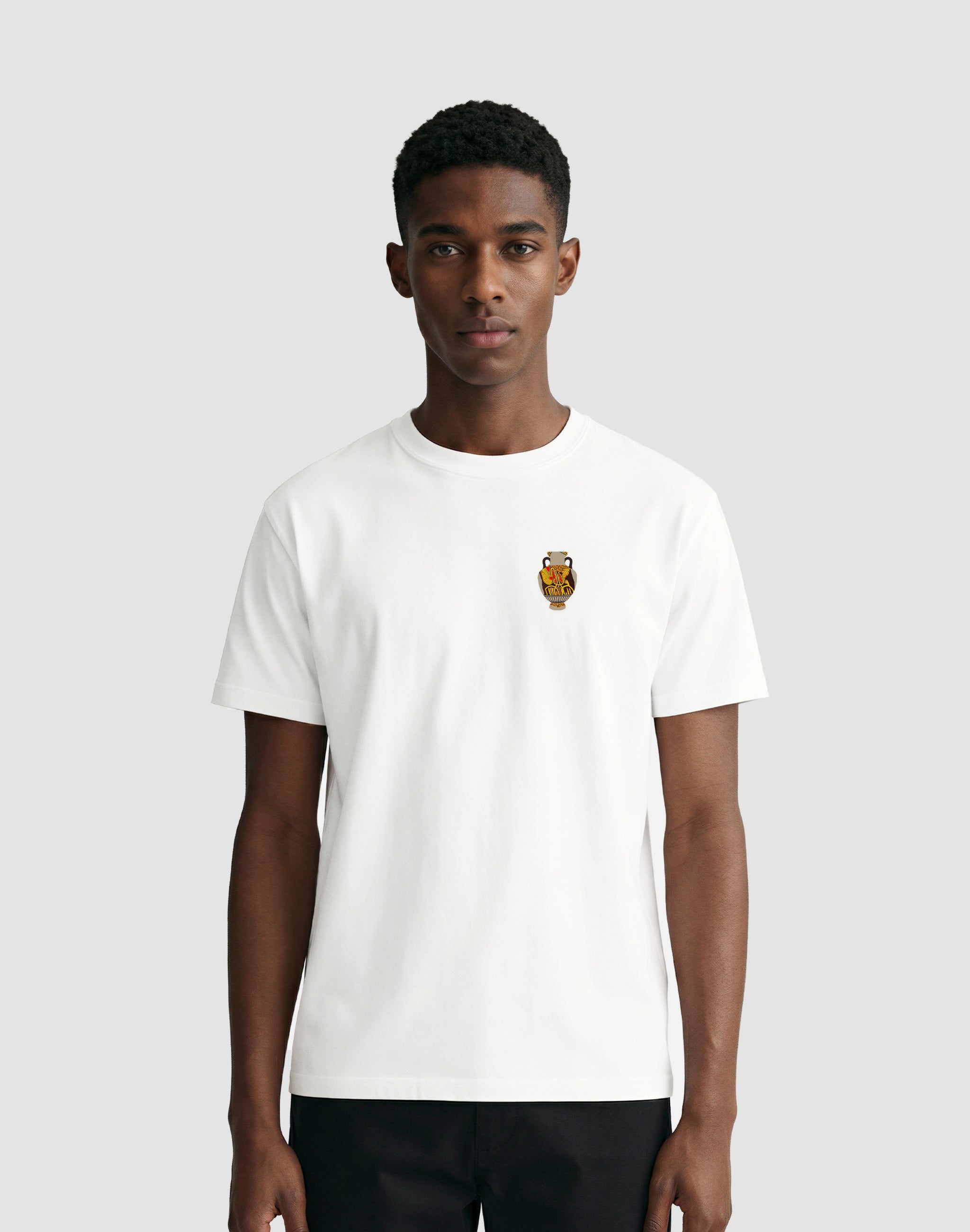 amphora-04-white-front worn by male model — PERAMA Classics