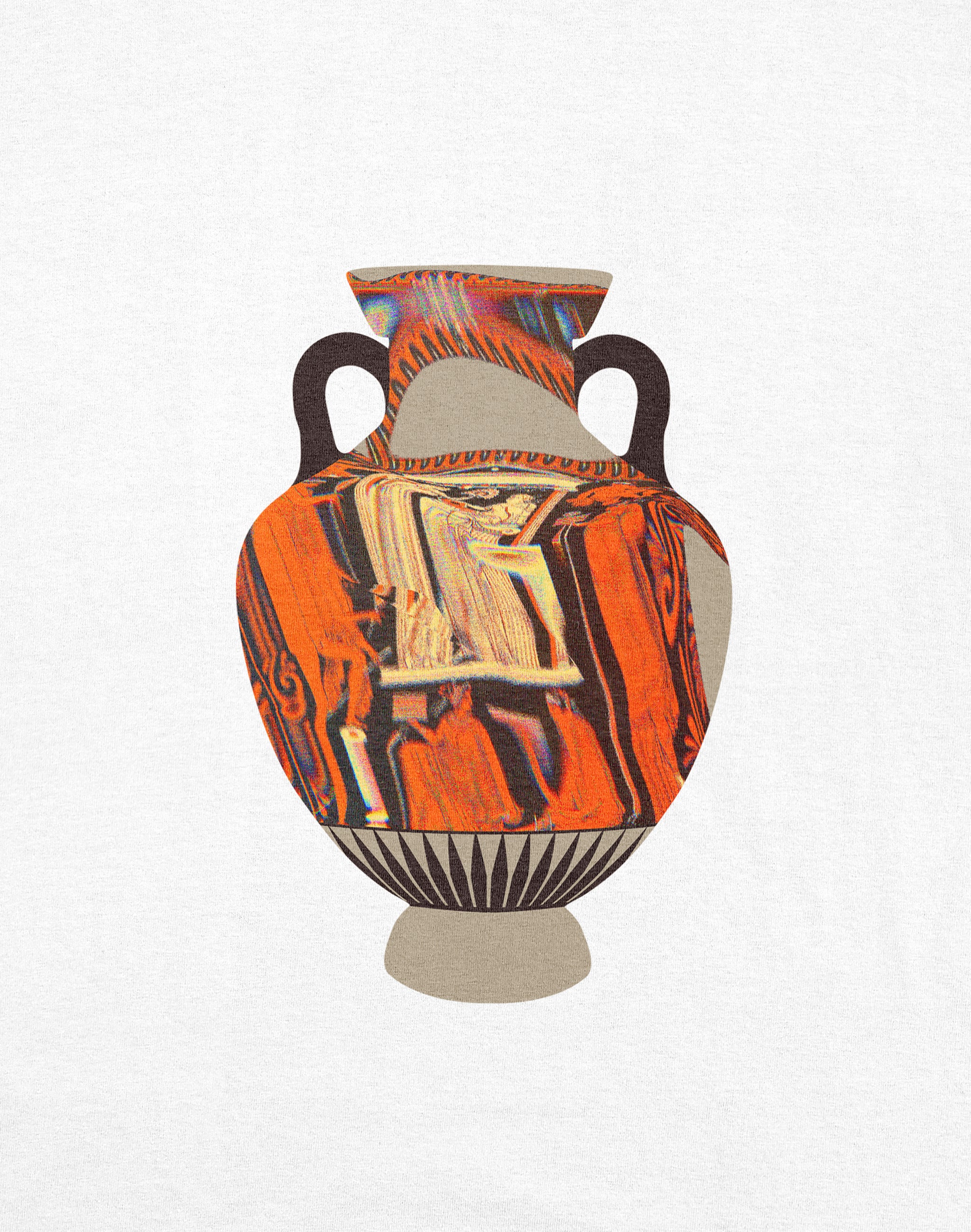 Amphora 06 T-Shirt white front print close up — PERAMA Odyssey