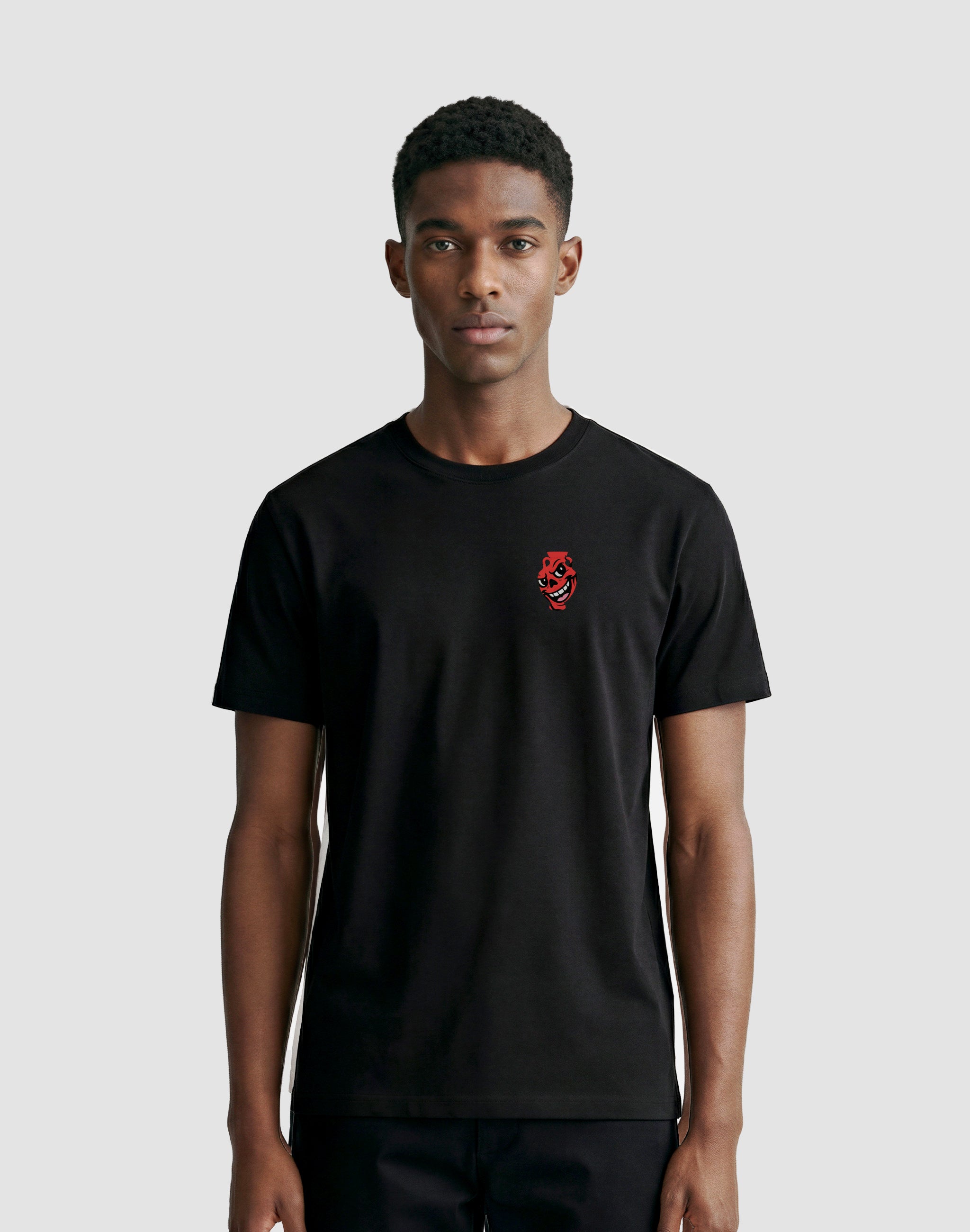 Amphora 08 T-Shirt black front print worn by male model— PERAMA Odyssey