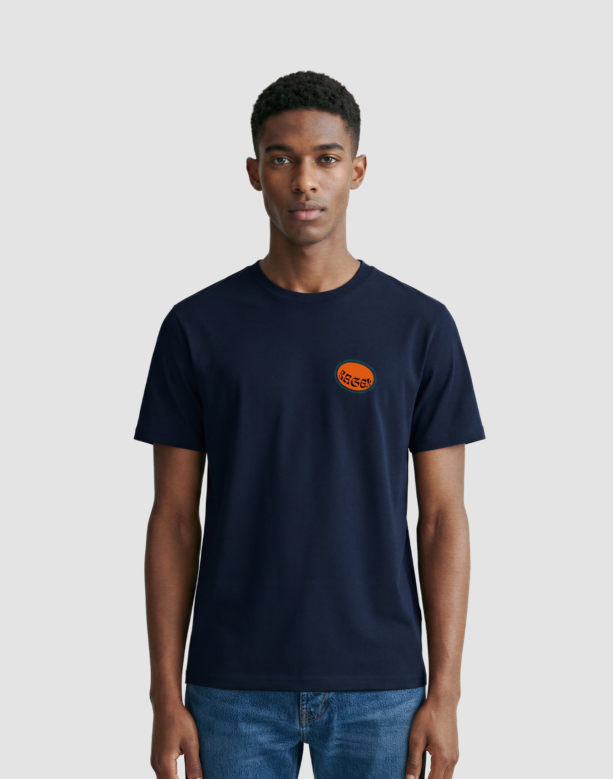 Bagel french navy T-Shirt worn by male model — PERAMA Classics