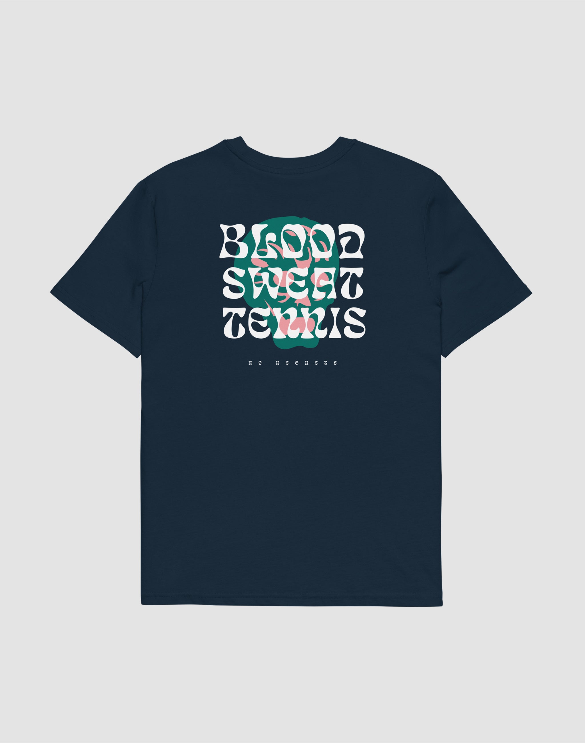 Blood Sweat Tennis no regrets french navy t-shirt back print — PERAMA Classics
