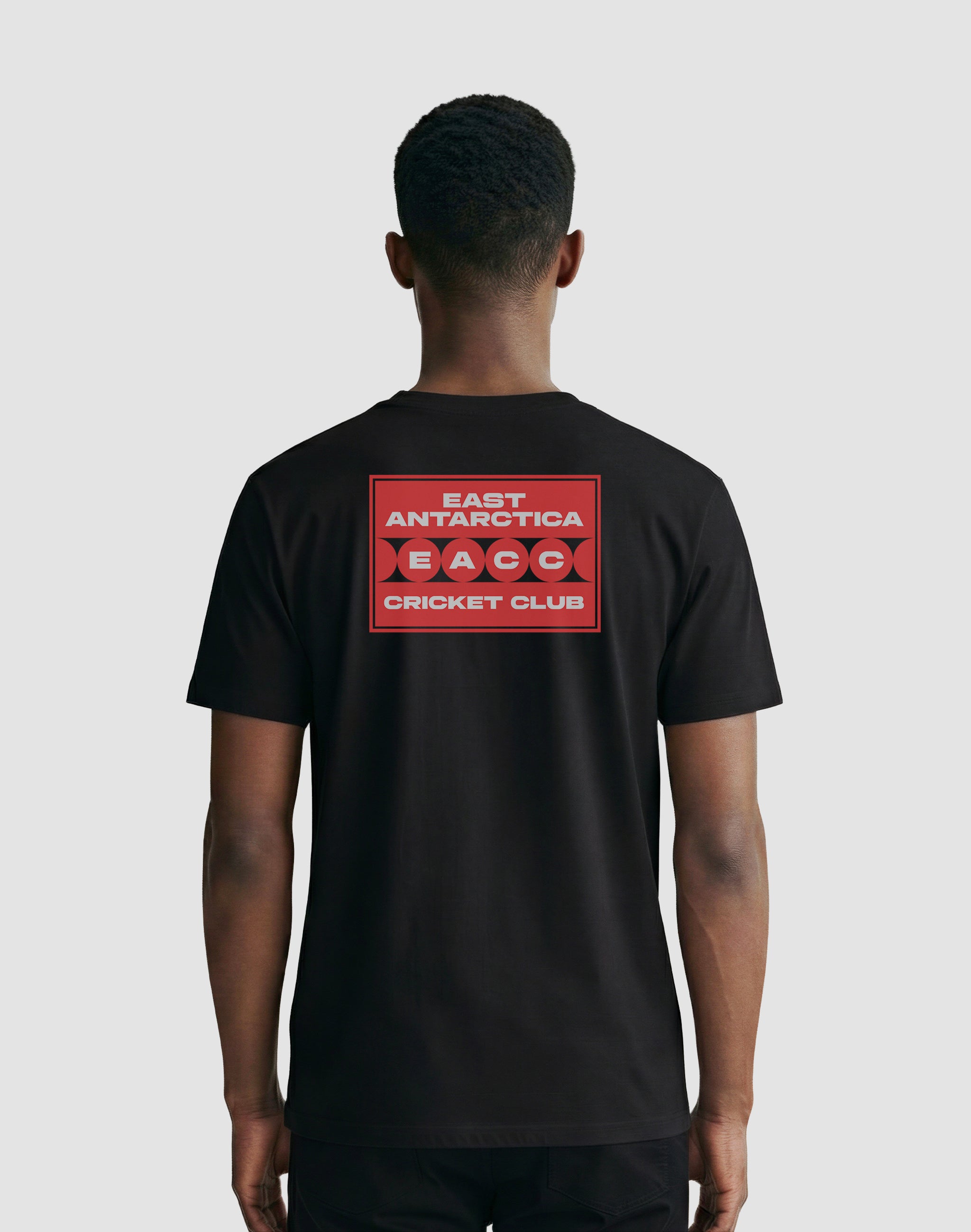 East Antarctica Cricket Club back print worn by male model — PERAMA Sport Federations
