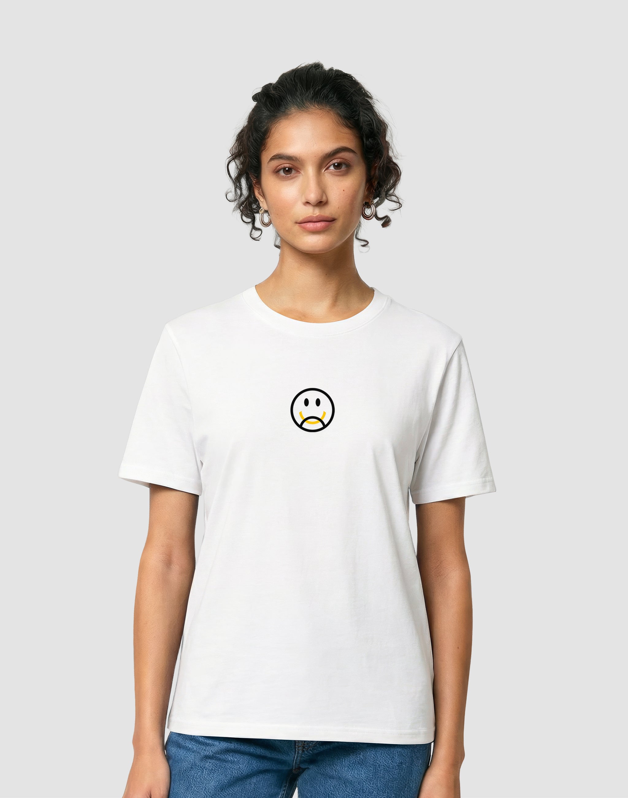 Happy Camper  T-Shirt chest print worn by female model — PERAMA Classics
