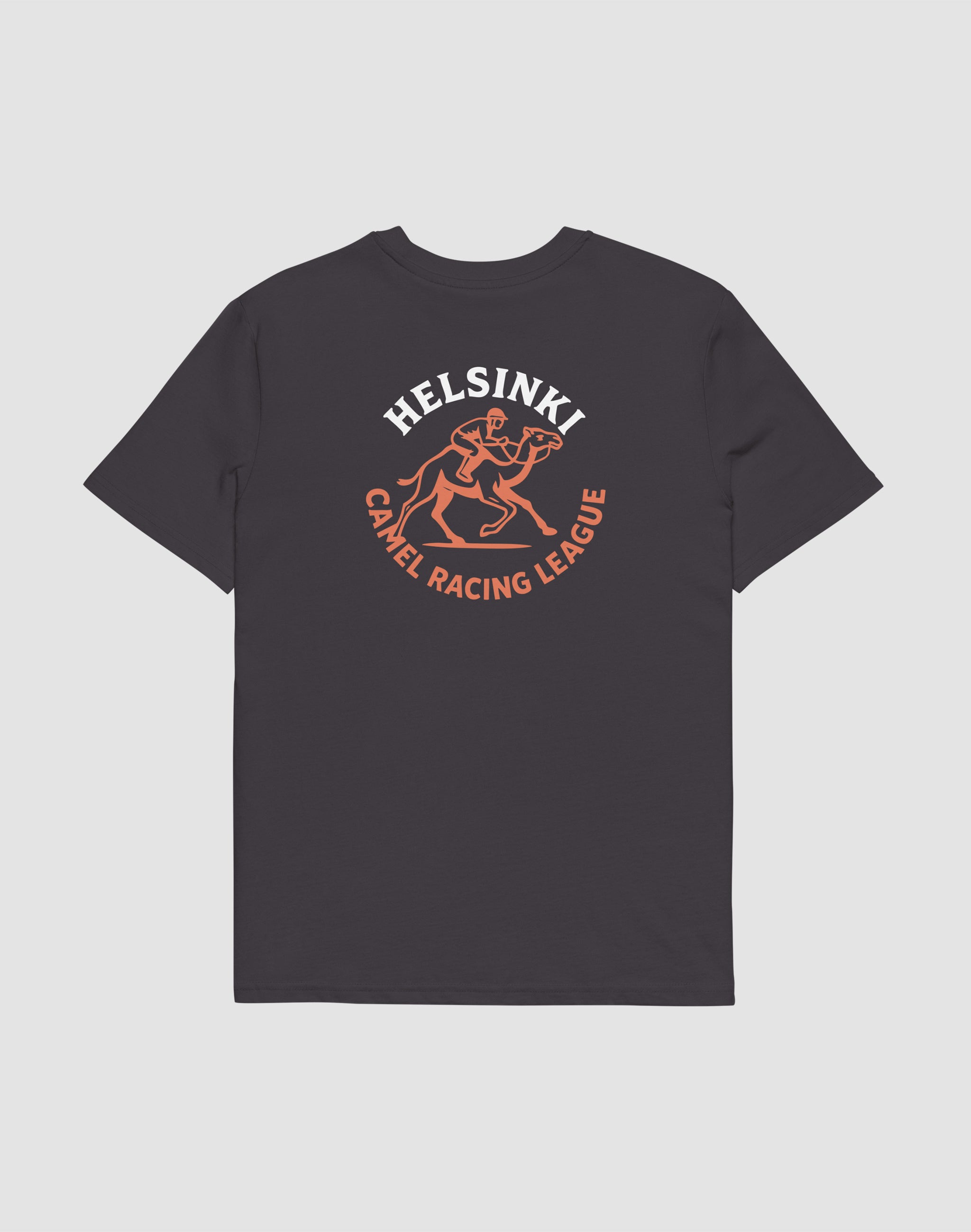 Helsinki Camel Racing League Heritage uniform anthracite t-shirt front and back print — PERAMA Sports Federation