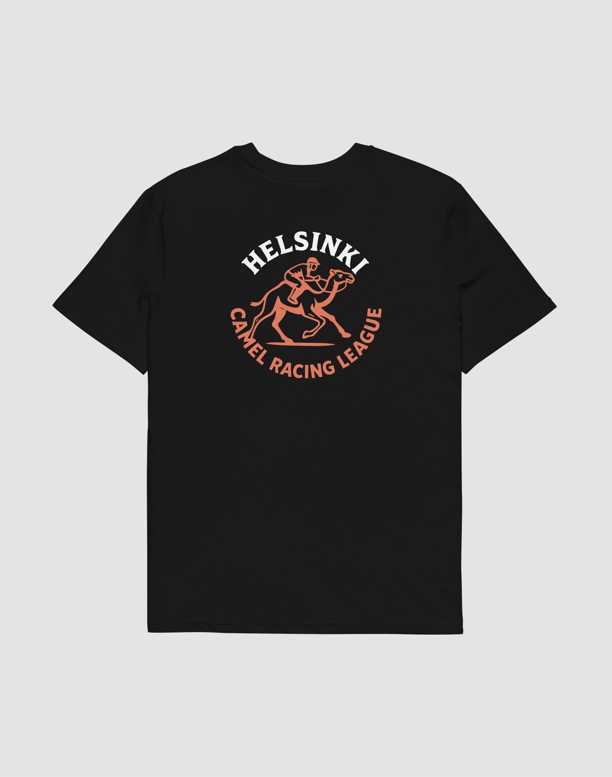 Helsinki Camel Racing League Heritage uniform black t-shirt front and back print — PERAMA Sports Federation