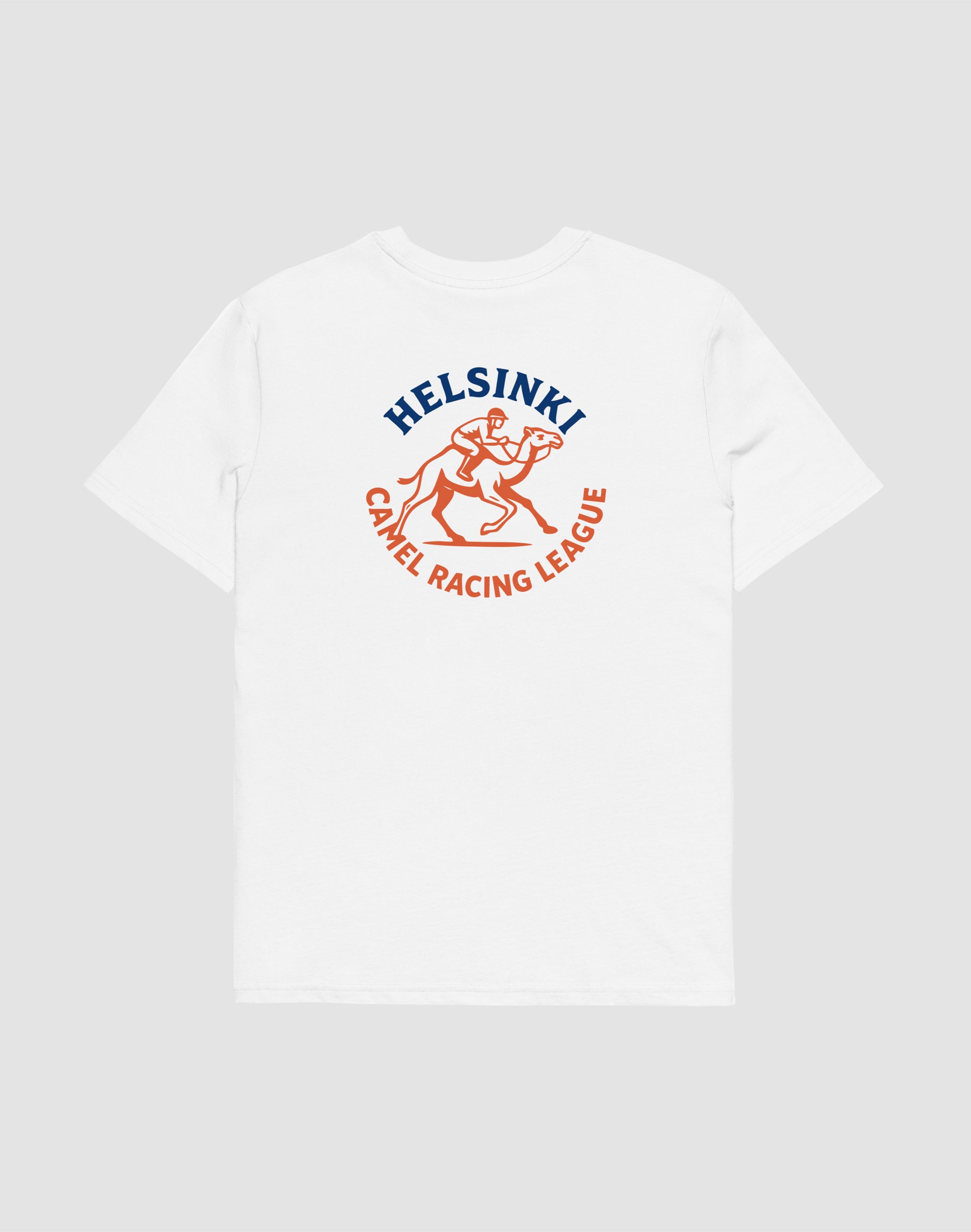 Helsinki Camel Racing League Heritage white t-shirt back print — PERAMA Sports Federation