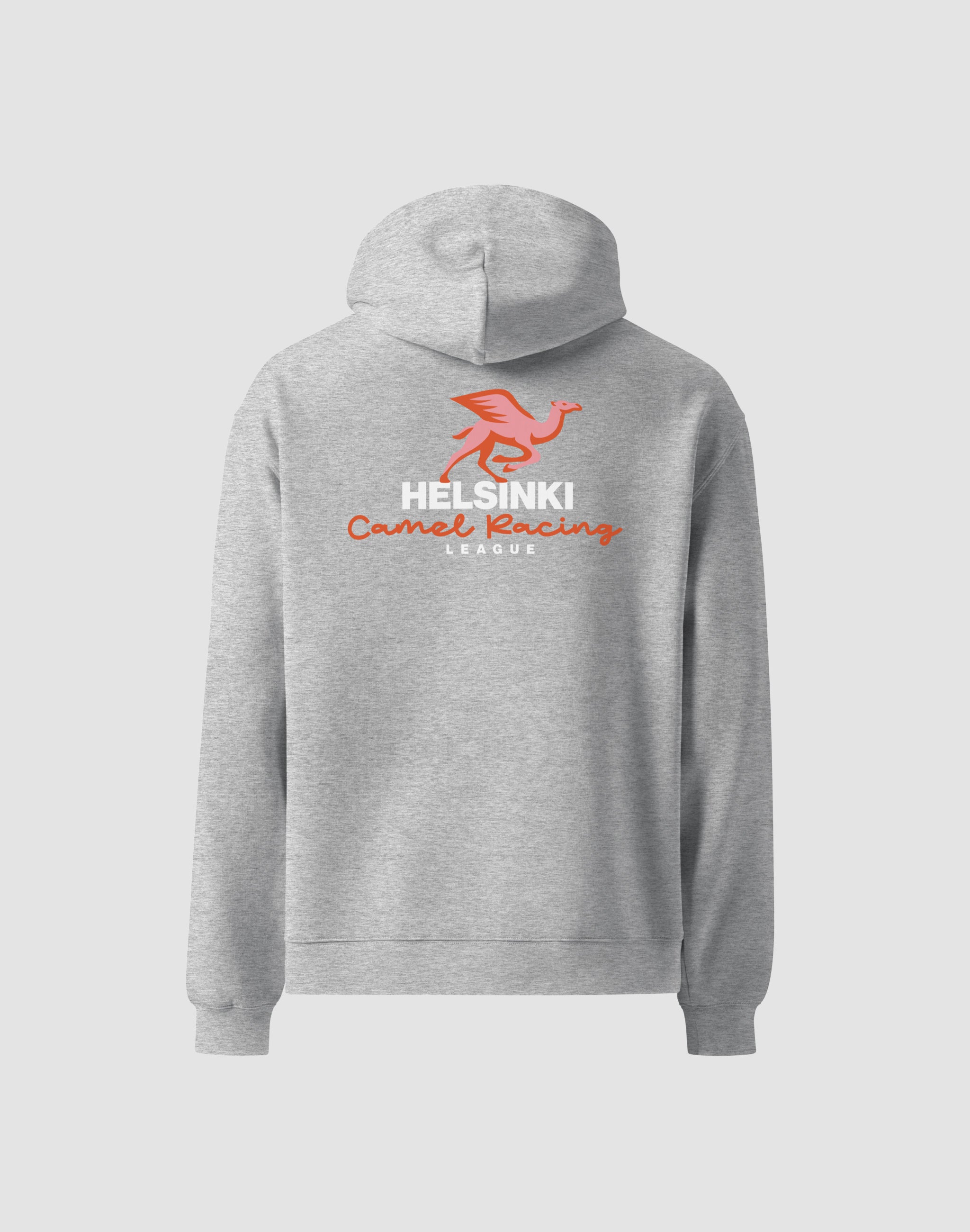 Helsinki Camel Racing League Hoodie athletic heather greay back print — PERAMA Sports Federation