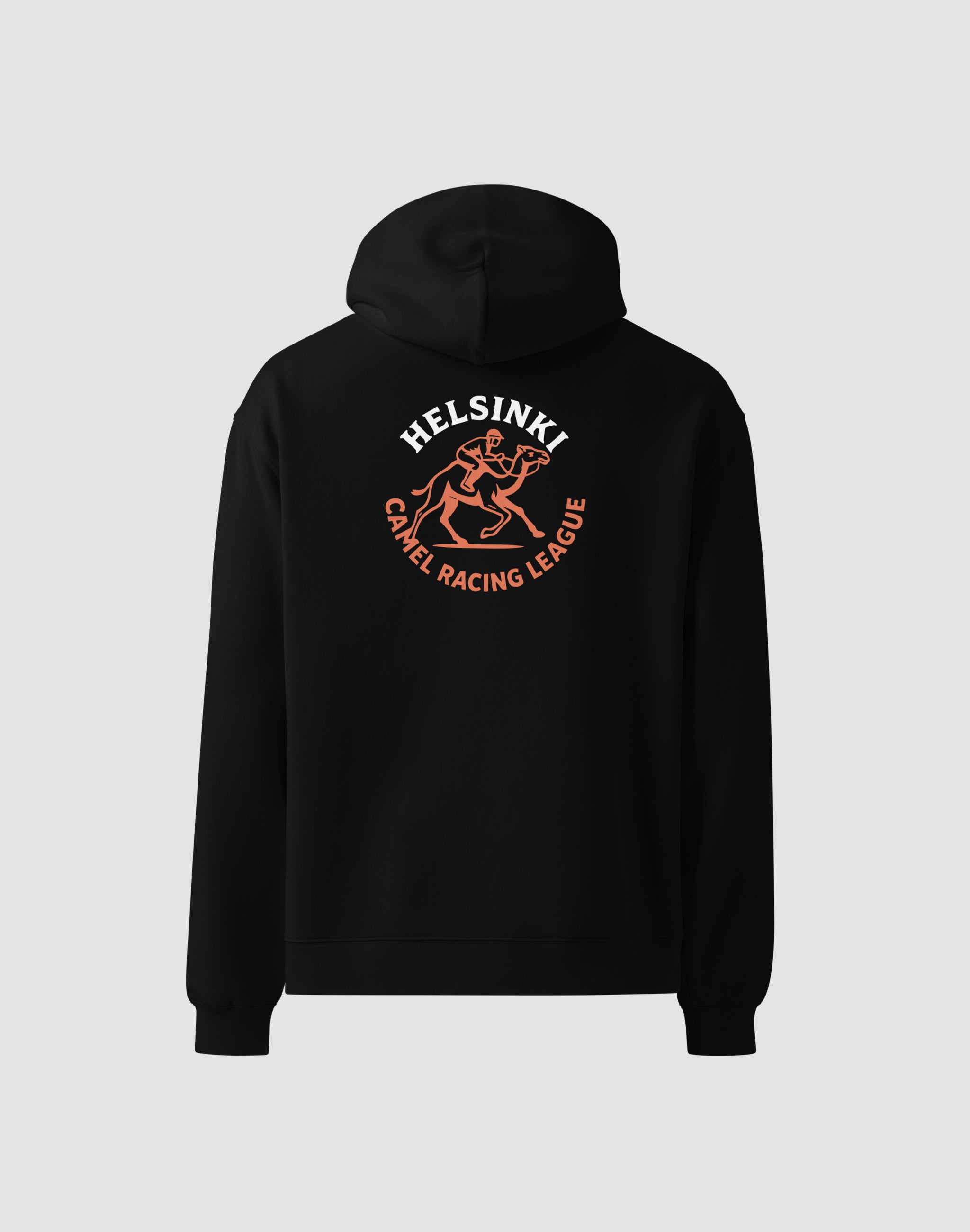 Helsinki Camel Racing League Heritage black hoodie back print — PERAMA Federations