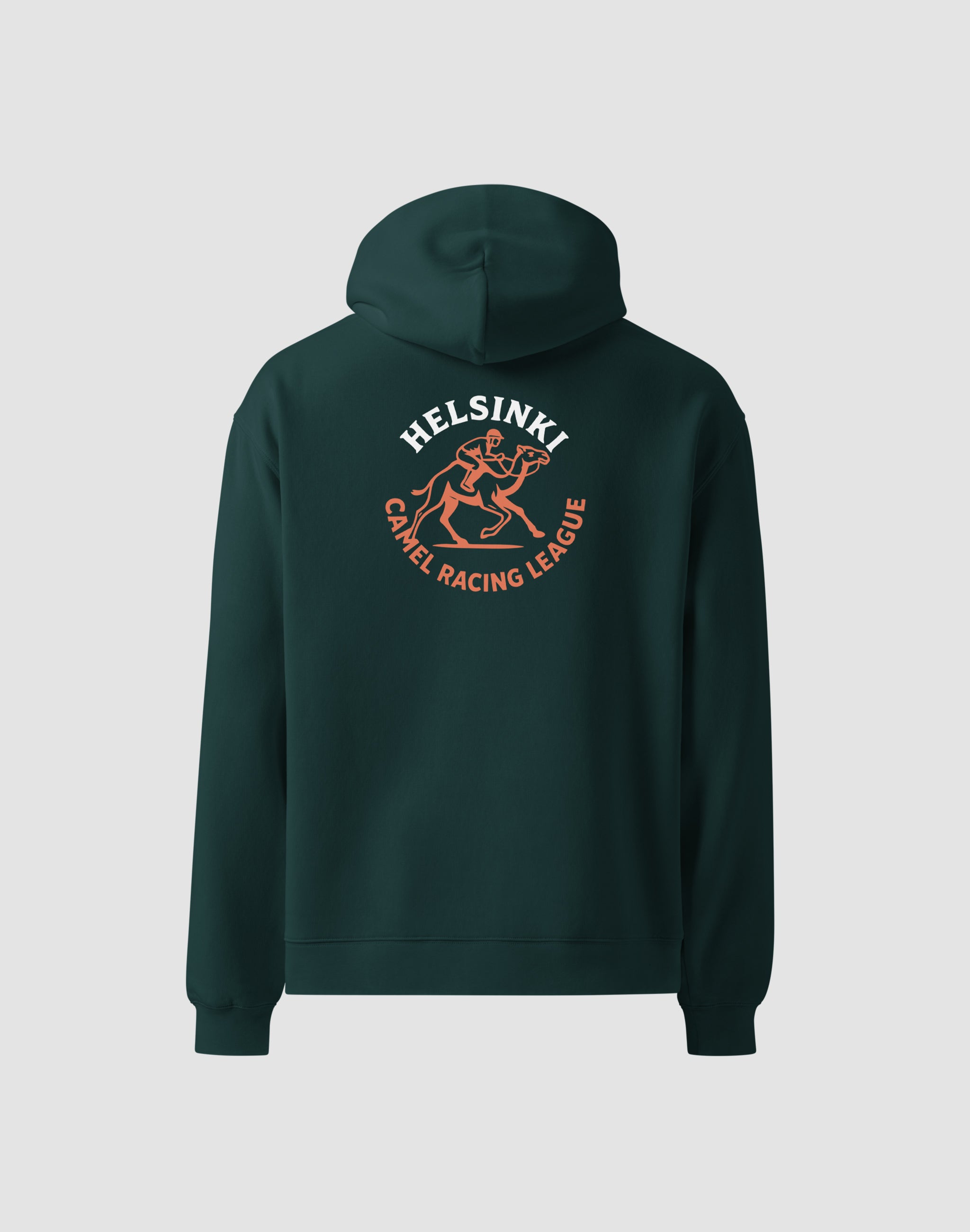 Helsinki Camel Racing League Heritage pine green hoodie back print — PERAMA Federations