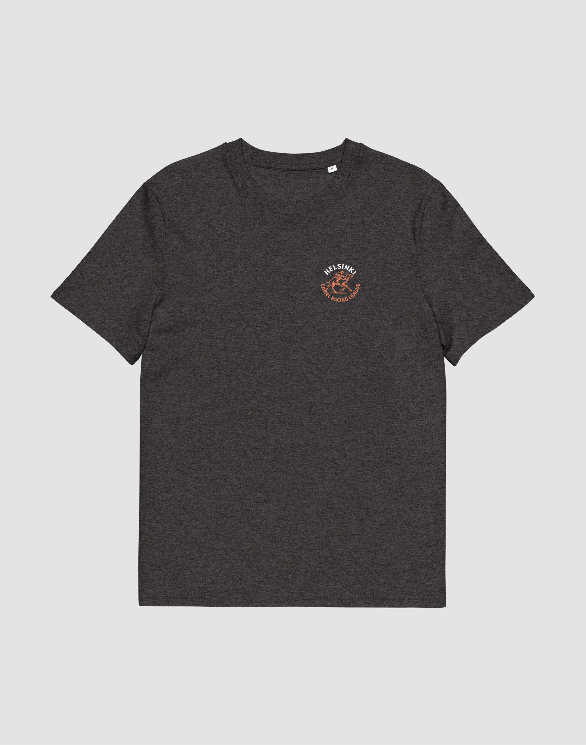Helsinki Camel Racing League Heritage uniform dark heather grey t-shirt front and back print — PERAMA Sports Federation