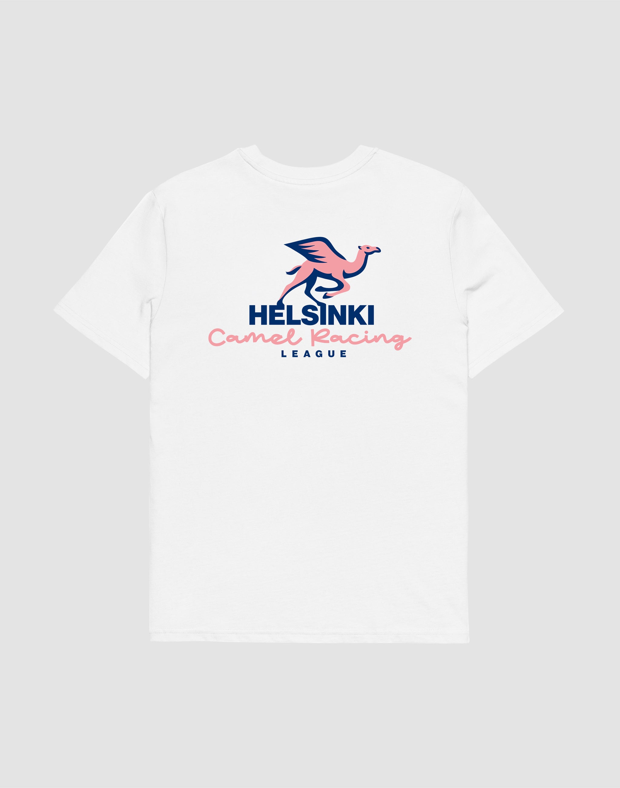 Helsinki Camel Racing League white t-shirt back print — PERAMA Sports Federation