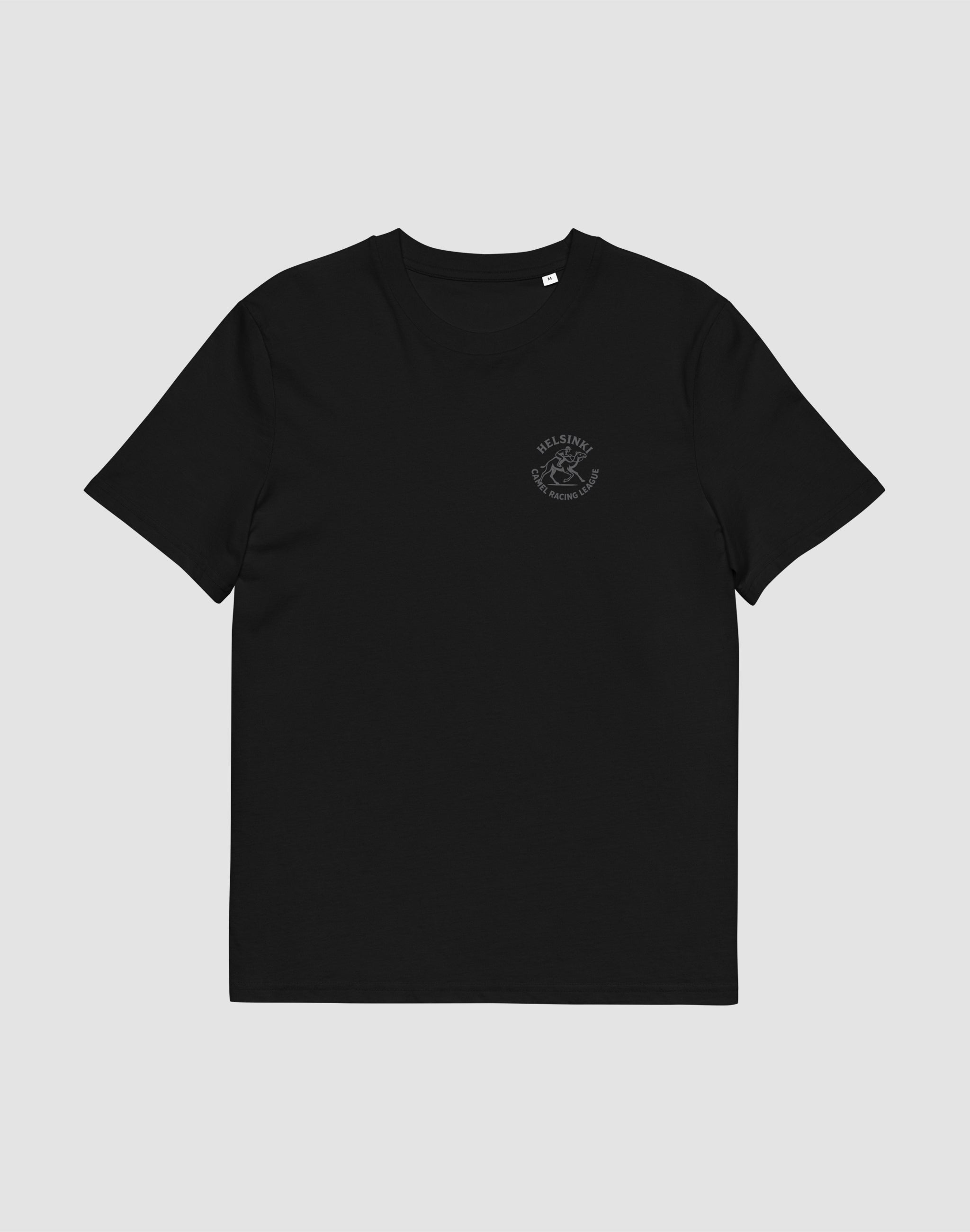 Helsinki Camel Racing League Heritage club black t-shirt tonal small chest print — PERAMA Sports Federation