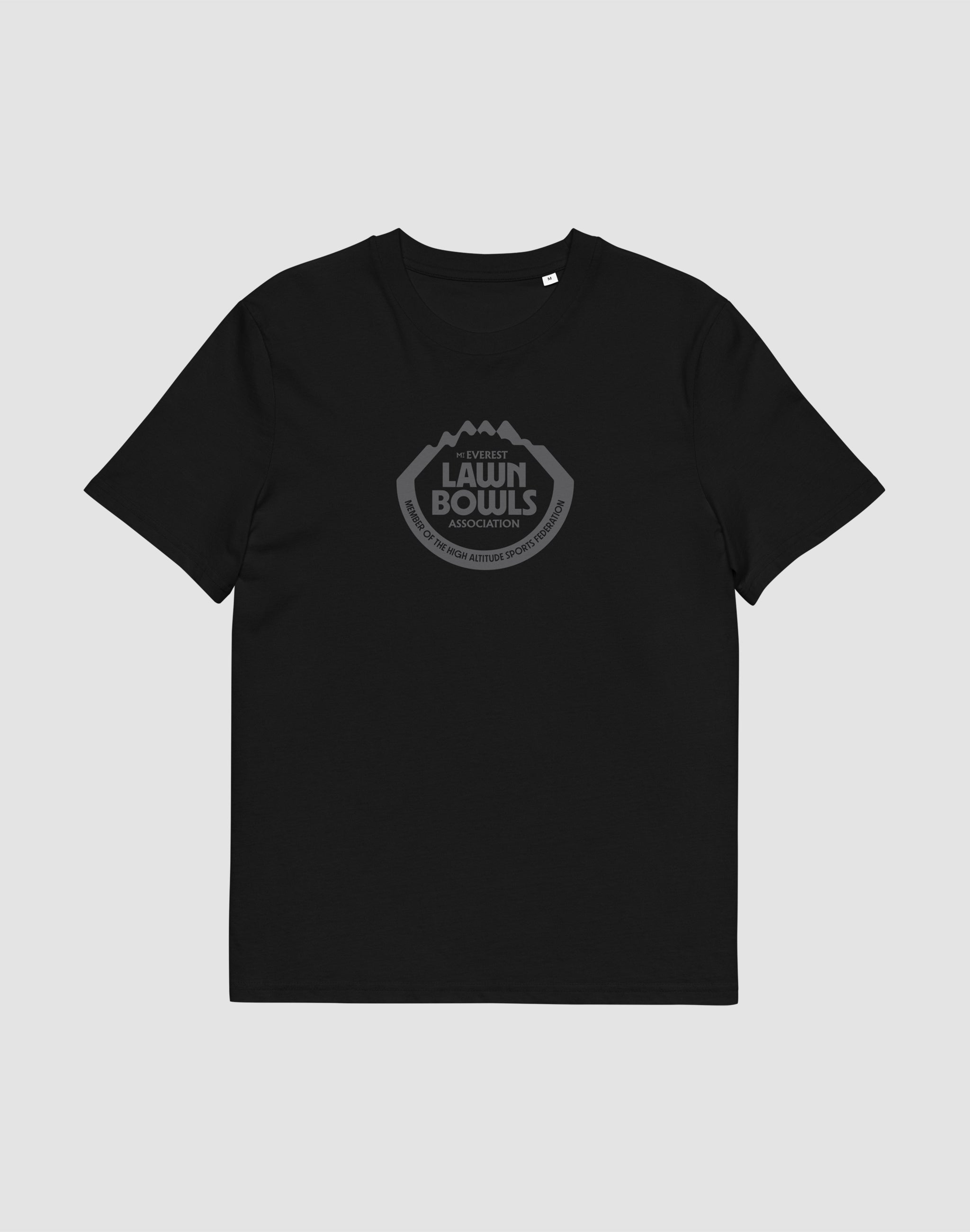 Mt Everest Lawn Bowls Association uniform single colour T-Shirt black front print — PERAMA Federations
