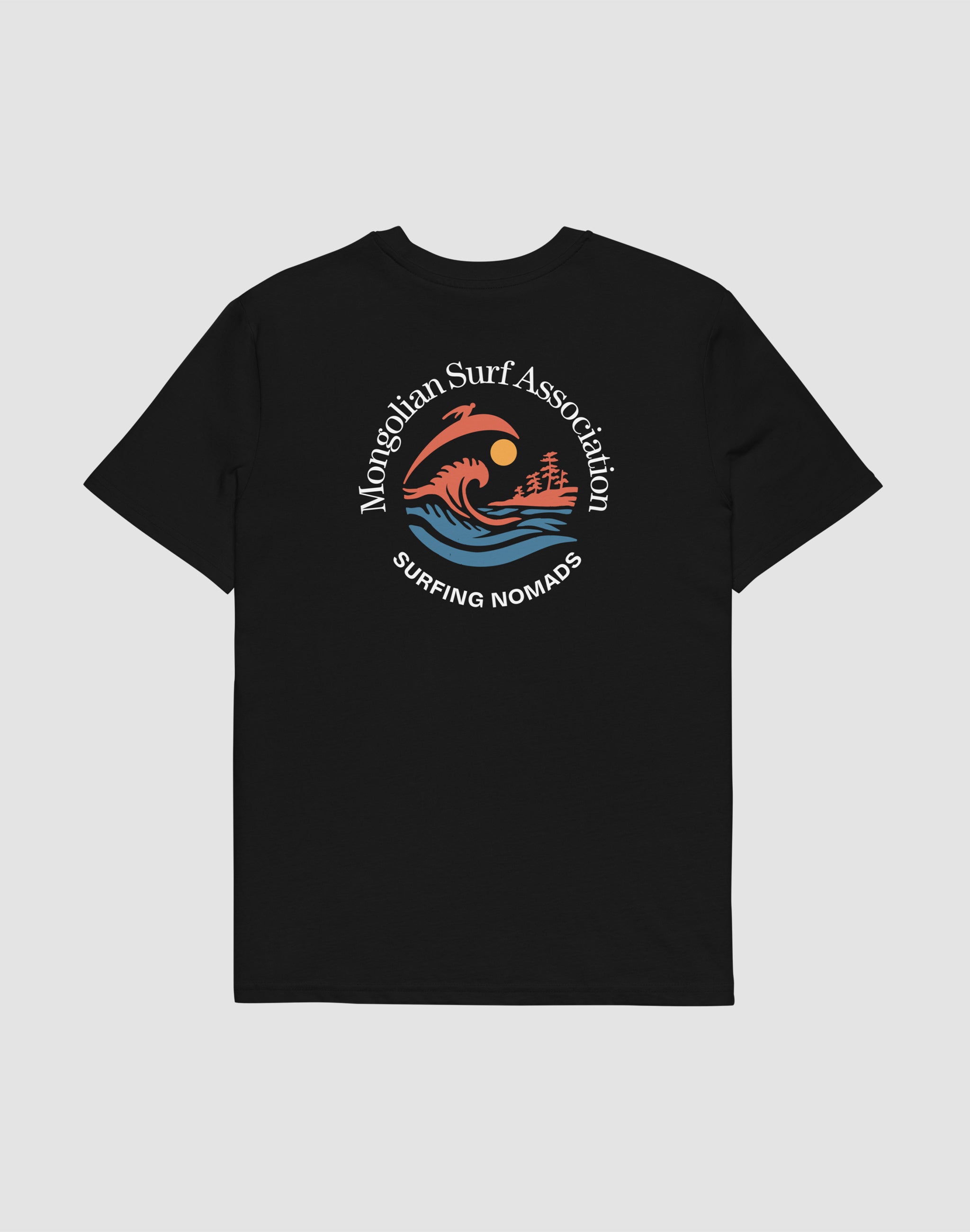 Mongolian Surf Association black t-shirt back print — PERAMA Sports Federation