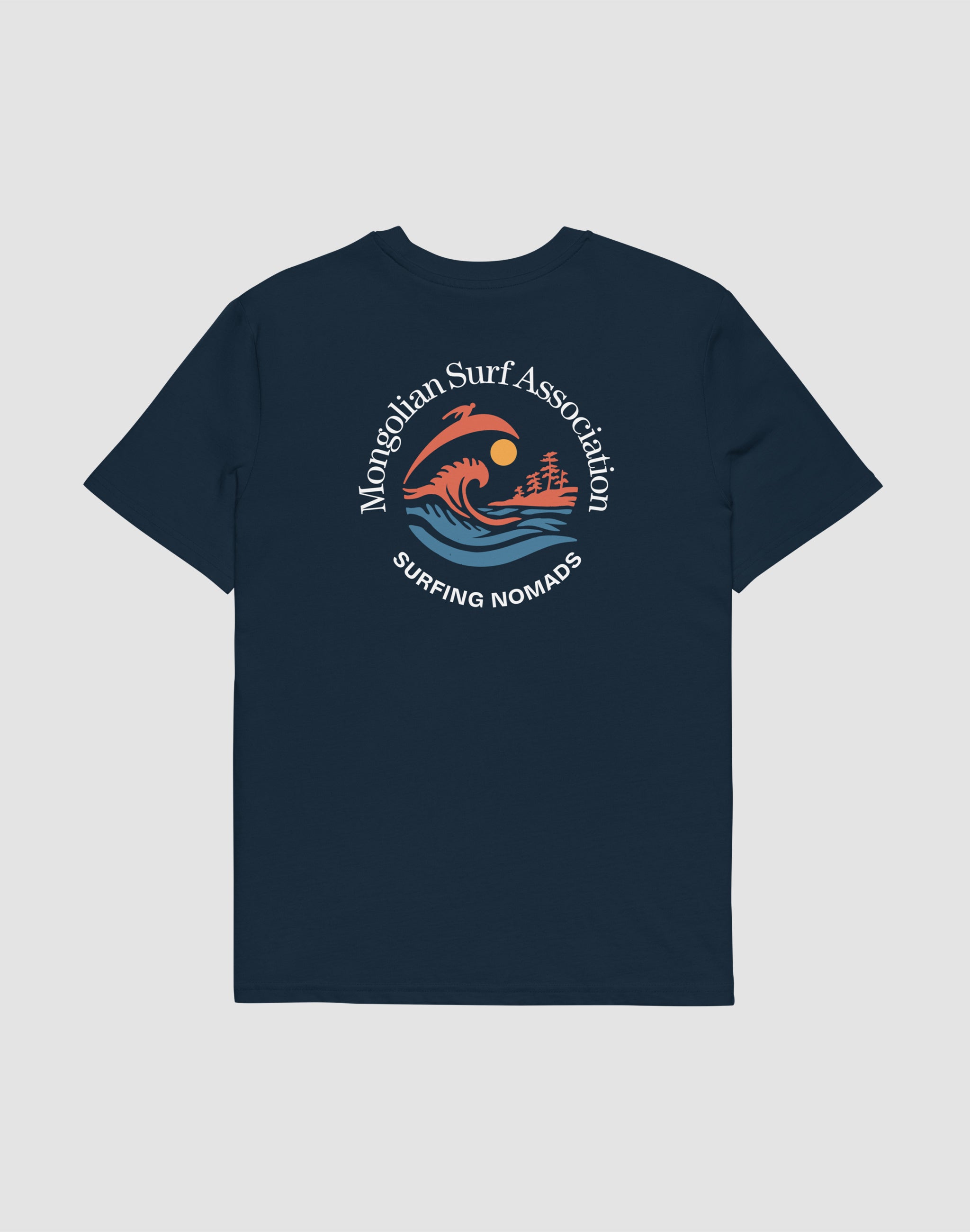 Mongolian Surf Association navy t-shirt back print — PERAMA Sports Federation