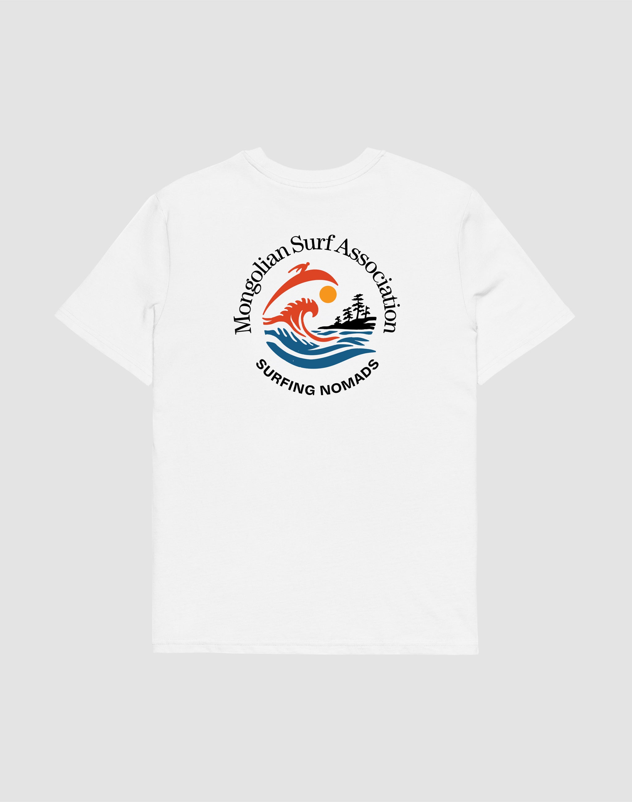 Mongolian Surf Association white t-shirt back print — PERAMA Sports Federation