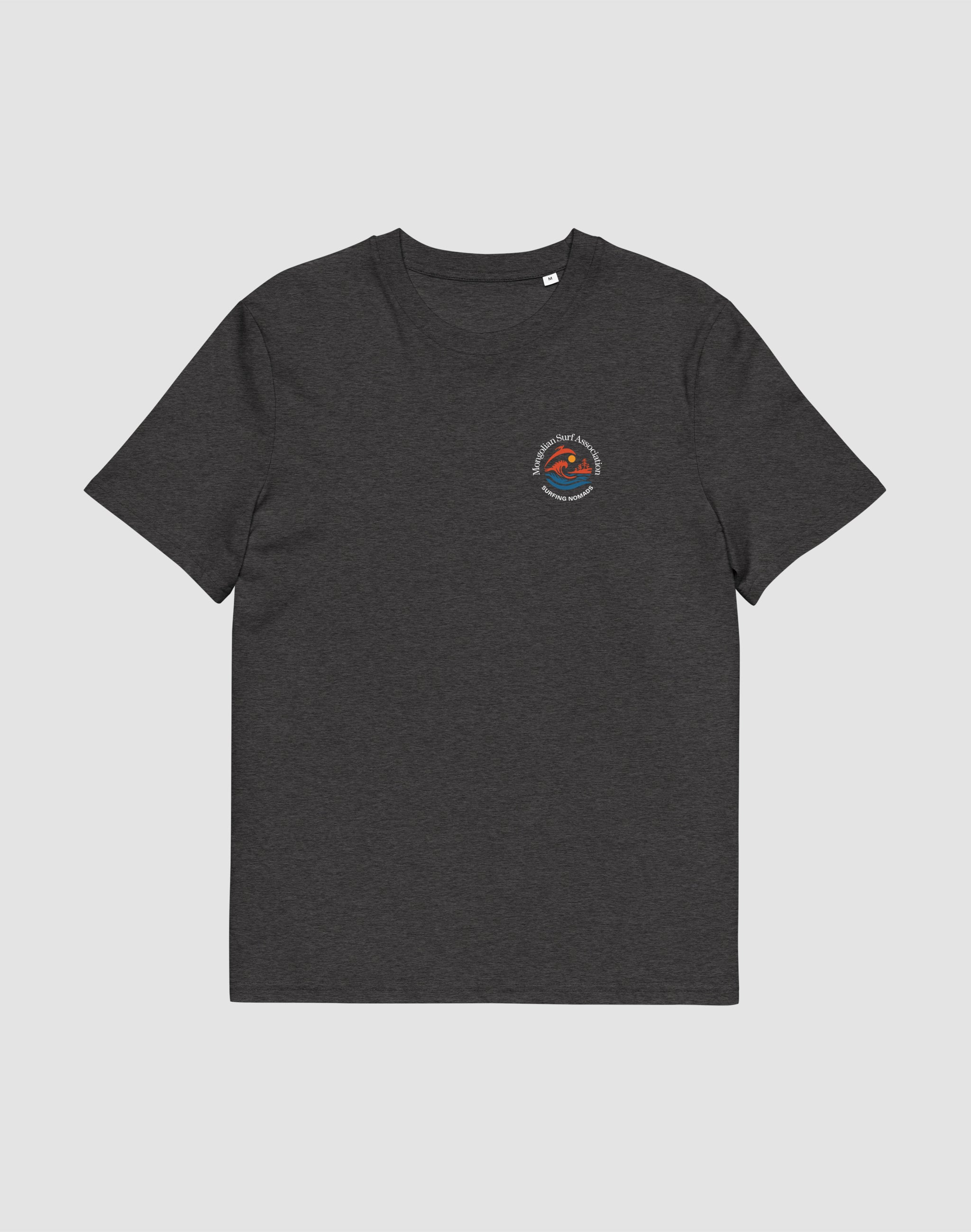 Mongolian Surf Association uniform dark heather grey t-shirt back print — PERAMA Sports Federation