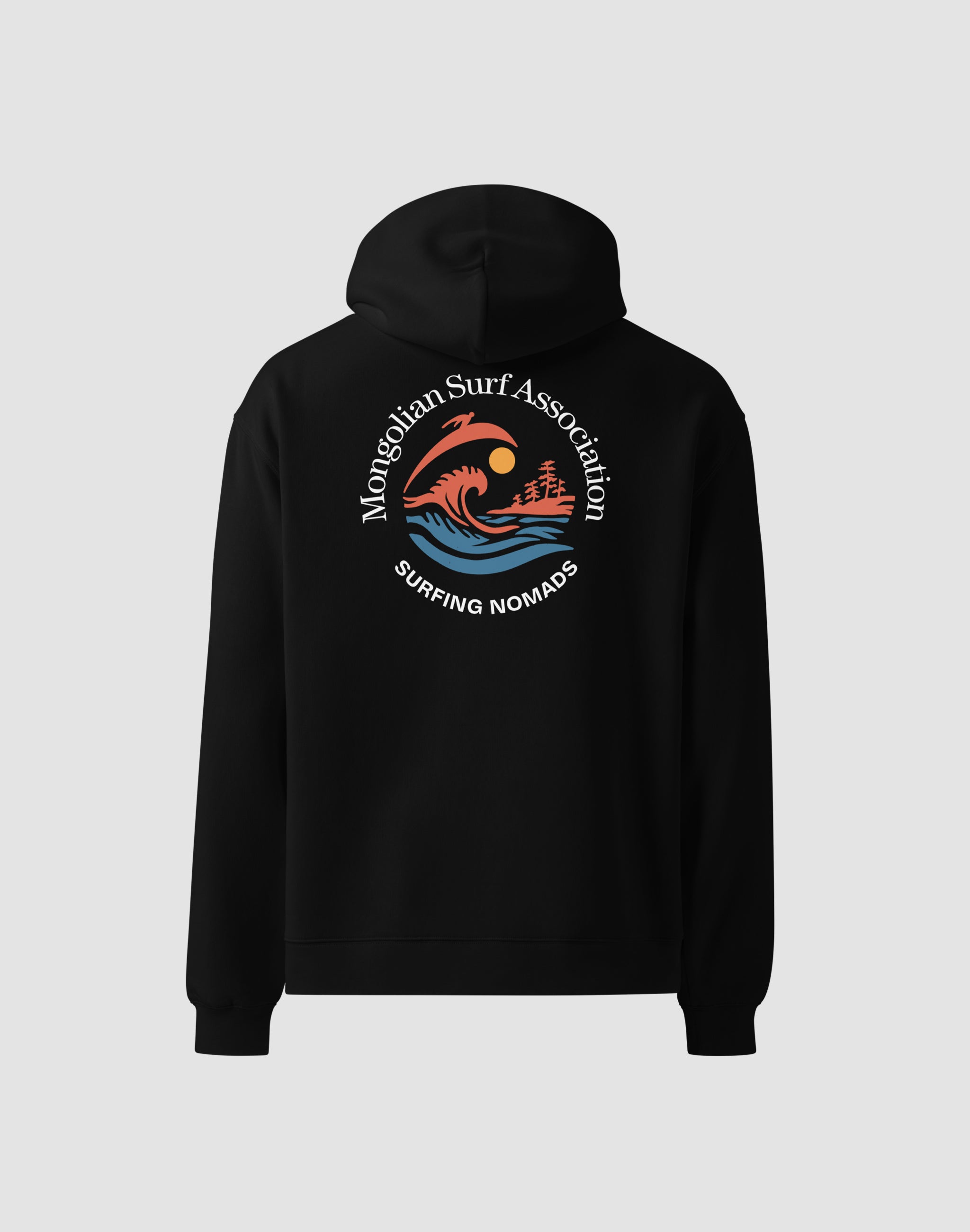 Mongolian Surf Association black hoodie back print — PERAMA Sports Federation