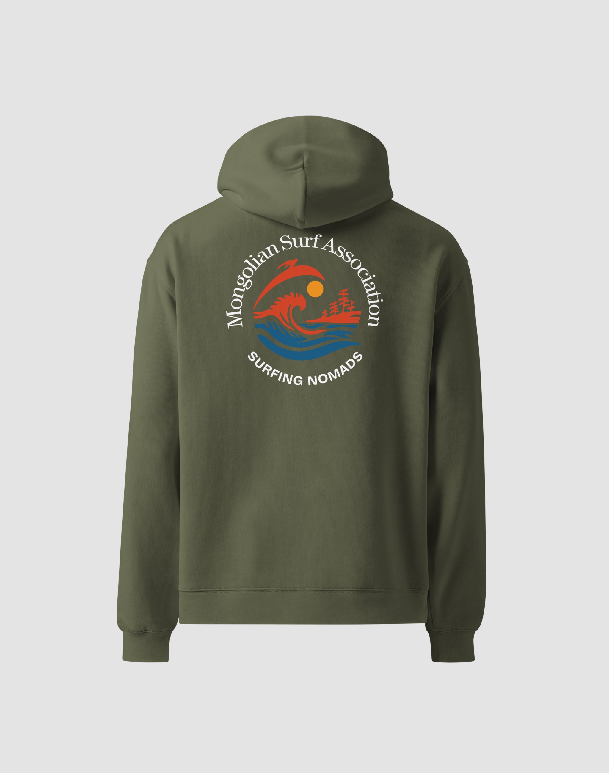 Mongolian Surf Association cypress hoodie back print — PERAMA Sports Federation
