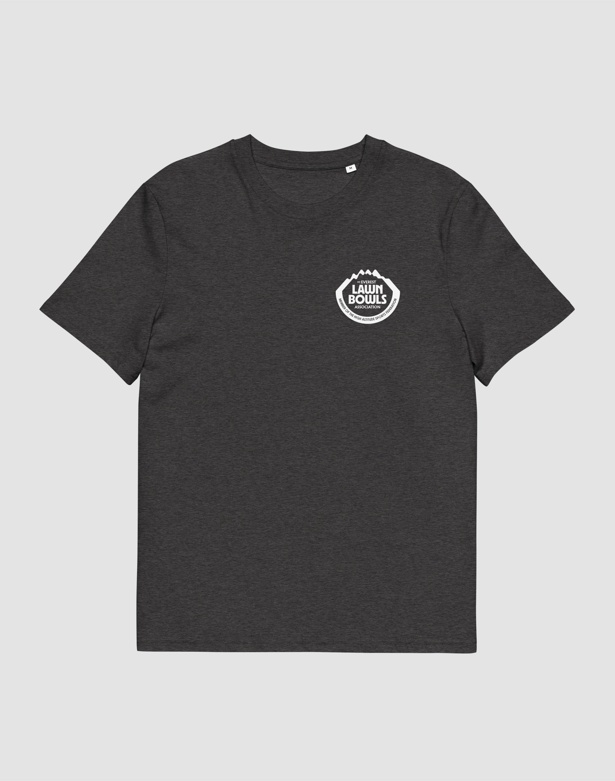 Mt Everest Lawn Bowls Association Uniform T-Shirt dark heather grey front chest print — PERAMA Federations