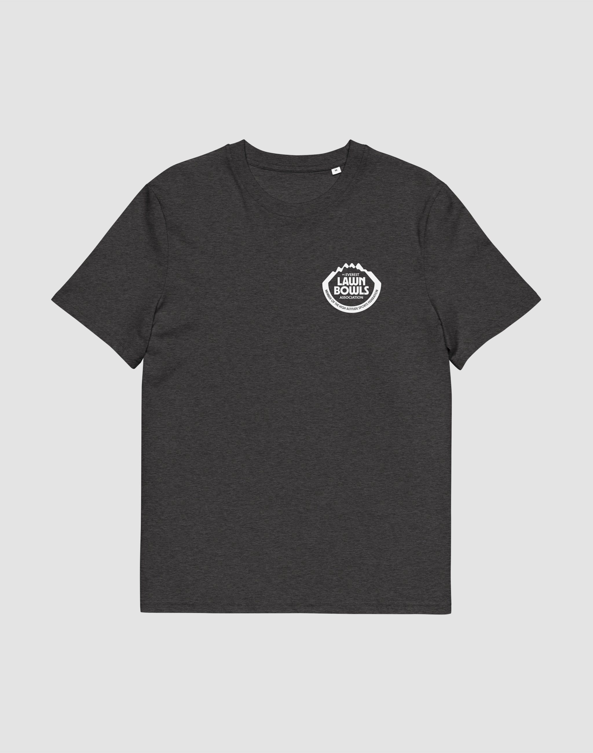Mt Everest Lawn Bowls Association Uniform T-Shirt dark heather grey front chest print — PERAMA Federations