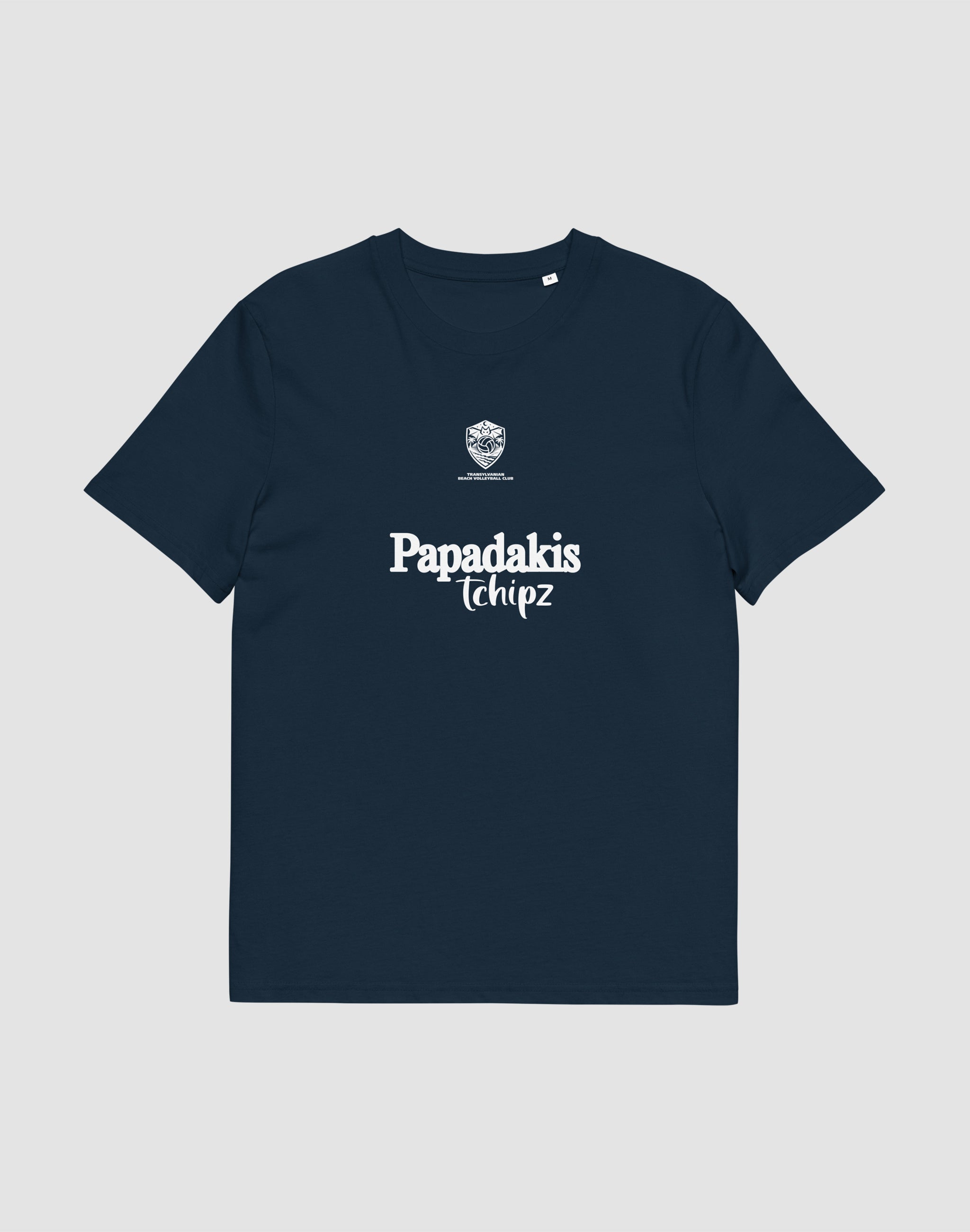 Transylvanian Beach Volleyball Club Tournament T-Shirt french navy sponsored by Papadakis Tchipz — PERAMA Sports Federations