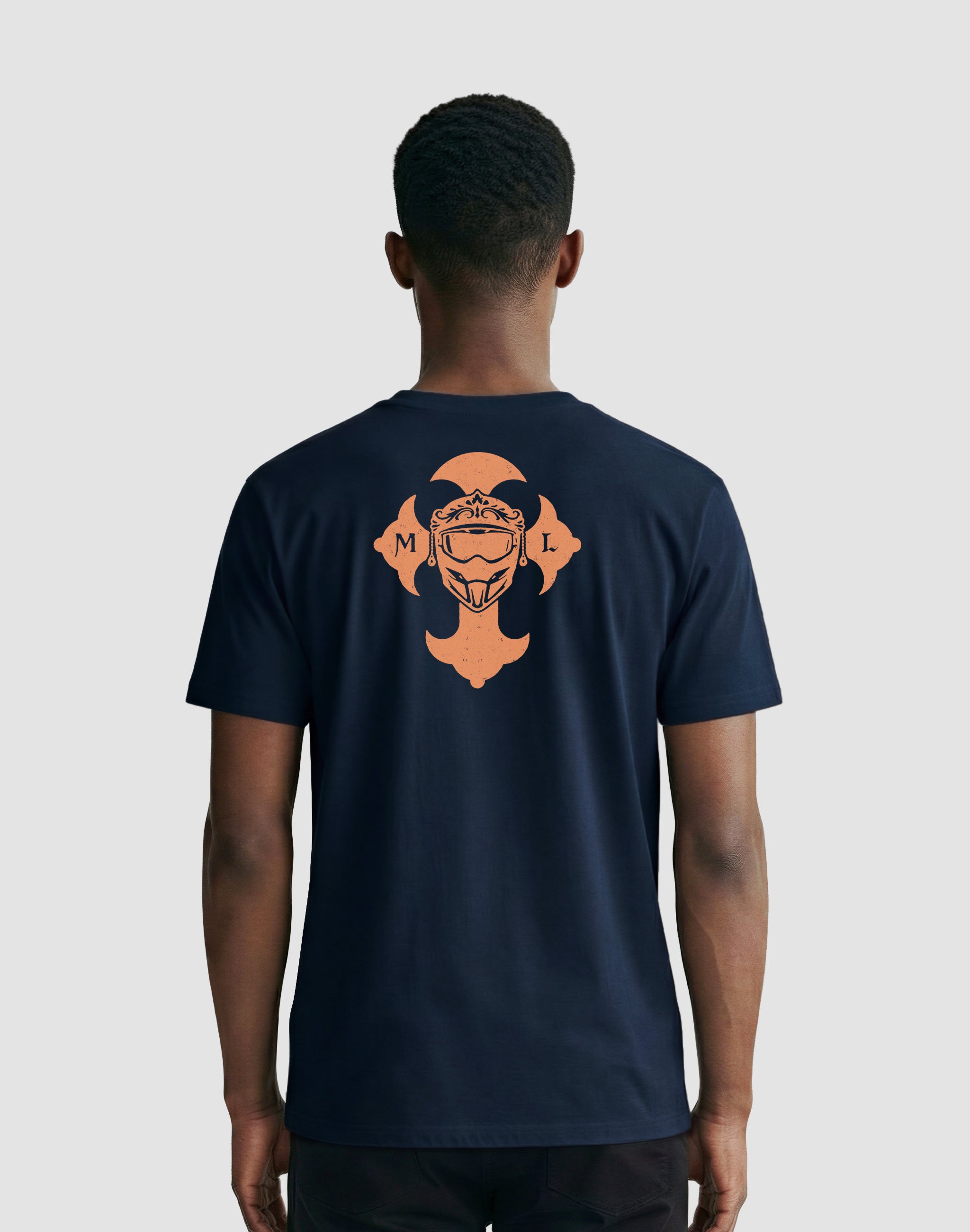 Venice Motocross League Clubwear T-french navy Shirt back worn by male model — PERAMA Federations