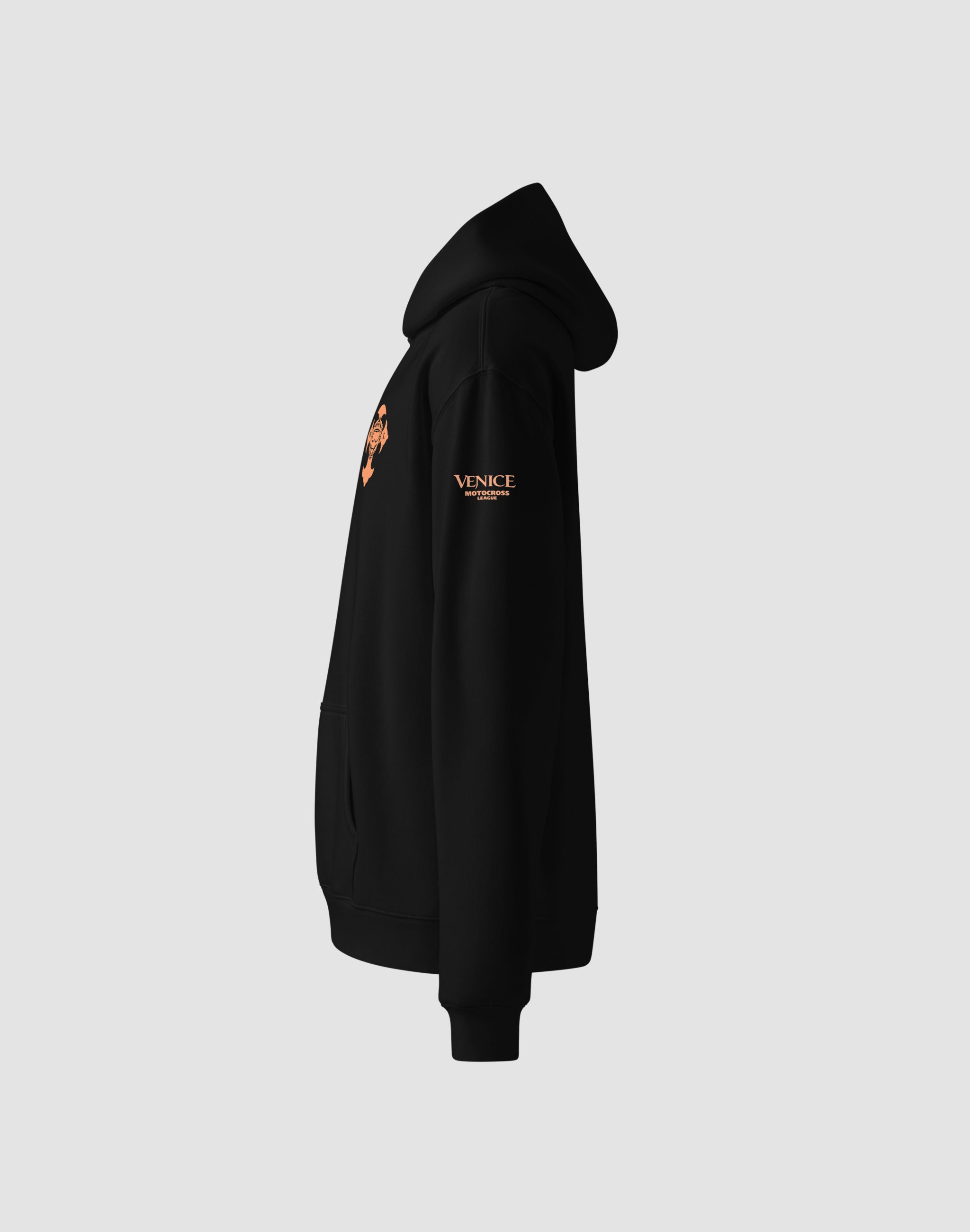 Venice Motocross League uniform hoodie black front left arm print — PERAMA Federations